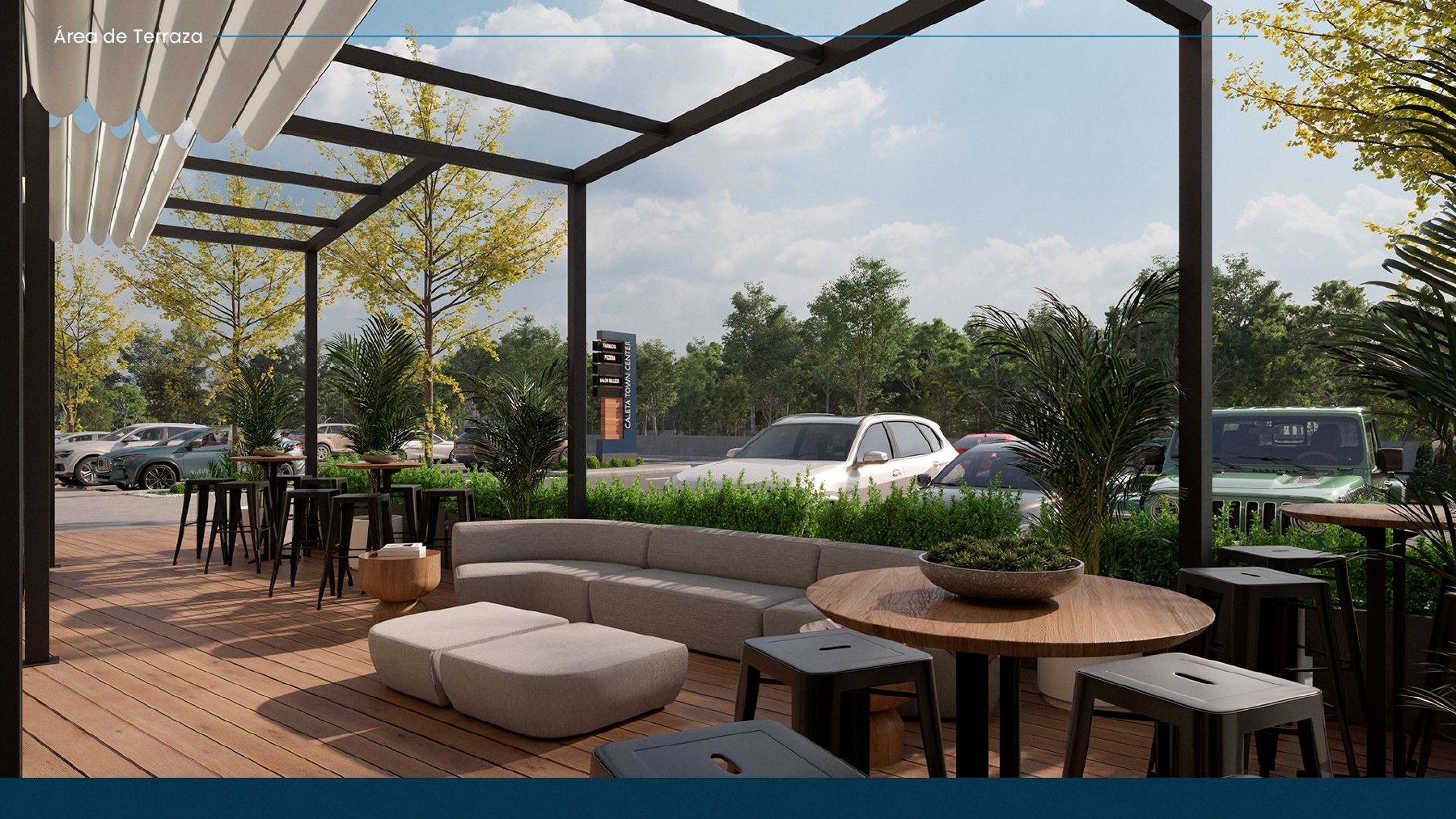 Concepto de terraza comercial en Caleta Town Center